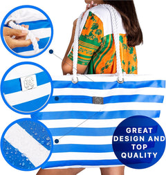 Large Beach Tote Bag with Zipper - XL Beach Bags Waterproof Sandproof - Oversized Beach Bag with Pockets