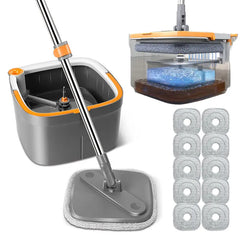 Spin Mop and Bucket System, Includes Spin Mop, Dual Compartment Mop Bucket and Thick Washable Microfiber Mop Pads,Mother'S Day Gifts