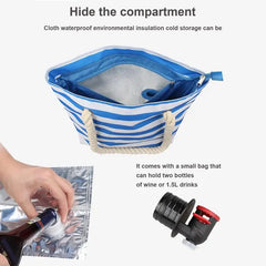 Tote Beach Bag Canvas Drink Purse with Hidded Spout and Dispenser Flask Holds 2 Bottles of Wine for Travel Wine Tasting Party
