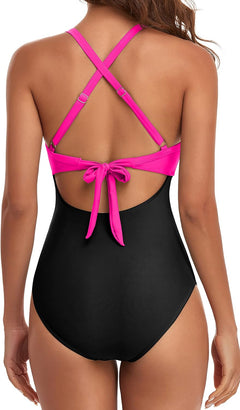 Women'S One Piece Swimsuits Tummy Control Cutout High Waisted Bathing Suit Wrap Tie Back 1 Piece Swimsuit