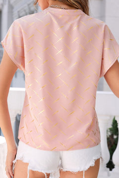 Printed Notched Short Sleeve Blouse