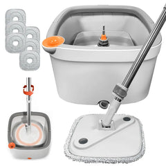 Spin Mop and Bucket System, Includes Spin Mop, Dual Compartment Mop Bucket and Thick Washable Microfiber Mop Pads,Mother'S Day Gifts