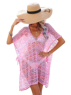 Slit Openwork V-Neck Cover Up