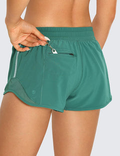 Athletic Shorts for Women with Zip Pocket, 2.5"/4" Mid Waist Mesh Liner Shorts for Running Gym Workout