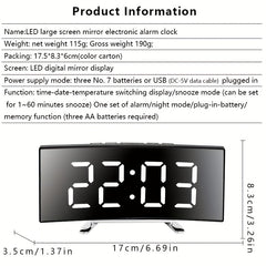Led Alarm Clock Mirror Curved Screen