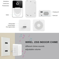 Wireless Doorbell Camera With Chime; Smart Video Doorbell Camera Wireless Wi-Fi With HD Video; 2-Way Audio; Night Vision; Cloud Storage; Battery Powered(without Battery) 2.4G WiFi