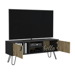 Huna Hairpin Legs TV Stand, Dual-Tone with 2 Doors and Open Shelves
