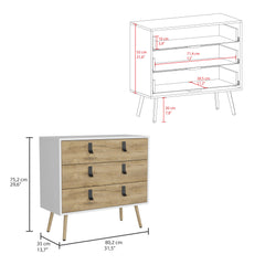 Huna Dresser, Modern 3-Drawer Unit with Handles