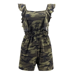 Summer New Women's Camouflage Ruffled Jumpsuit Shorts