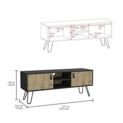 Huna Hairpin Legs TV Stand, Dual-Tone with 2 Doors and Open Shelves