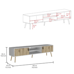 Huna TV Stand, Dual-Tone with Hinged Drawers and Open Shelves