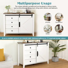 Drawer dresser cabinet,Sideboard,bar cabinet,Buffet server console,table storge cabinets,Slide the barn door,four drawers,Metal handle,for Dining Room,Living Room,bedroom,Kitchen Hallway