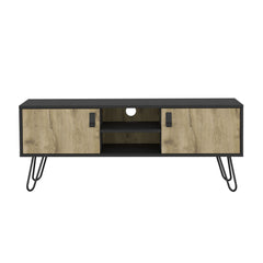 Huna Hairpin Legs TV Stand, Dual-Tone with 2 Doors and Open Shelves