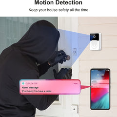 Wireless Doorbell Camera With Chime; Smart Video Doorbell Camera Wireless Wi-Fi With HD Video; 2-Way Audio; Night Vision; Cloud Storage; Battery Powered(without Battery) 2.4G WiFi