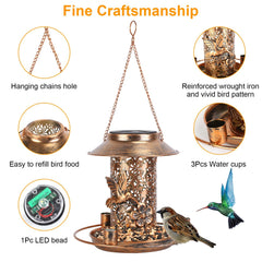 Solar Bird Feeder Decorative Hanging Bird Feeder Lantern Warm White Light Bird Feeder for Outdoor Garden Backyard
