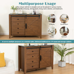 Drawer dresser cabinet,Sideboard,bar cabinet,Buffet server console,table storge cabinets,Slide the barn door,four drawers,Metal handle,for Dining Room,Living Room,bedroom,Kitchen Hallway