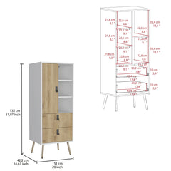 Huna Tall Dresser, Unit with Door, 2 Drawers, and Open Shelves