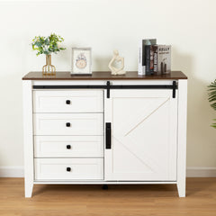 Drawer dresser cabinet,Sideboard,bar cabinet,Buffet server console,table storge cabinets,Slide the barn door,four drawers,Metal handle,for Dining Room,Living Room,bedroom,Kitchen Hallway