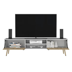 Huna TV Stand, Dual-Tone with Hinged Drawers and Open Shelves