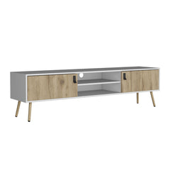 Huna TV Stand, Dual-Tone with Hinged Drawers and Open Shelves