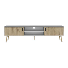 Huna TV Stand, Dual-Tone with Hinged Drawers and Open Shelves