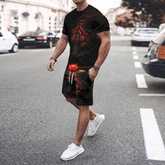 3D T-shirt digital printing short-sleeved shorts suit men's casual beach pants two-piece set