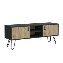 Huna Hairpin Legs TV Stand, Dual-Tone with 2 Doors and Open Shelves