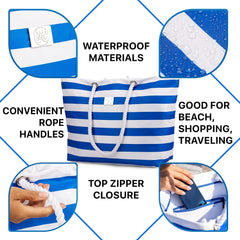 Large Beach Tote Bag with Zipper - XL Beach Bags Waterproof Sandproof - Oversized Beach Bag with Pockets