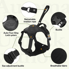 2 in 1 No Pull Dog Harness with Retractable Leash[Automatic anti Burst Impact Function] Adjustable Breathable Dog Vest