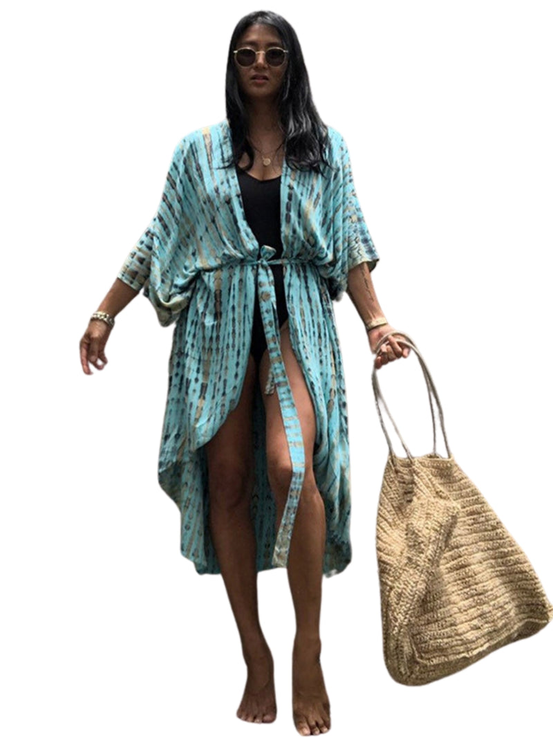 Beach Cover Ups for Swimwear Women Black Tie Dye Kimono Swimsuit Cape Summer Dress 2022 Beachwear Outfits Sales