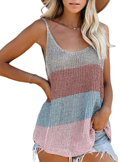 Womens Summer Striped Ice Silk Crochet Tank Tops Girls Sexy Loose Beach Wear 2020 New Casual Female Camis Tops Fashion Wholesale