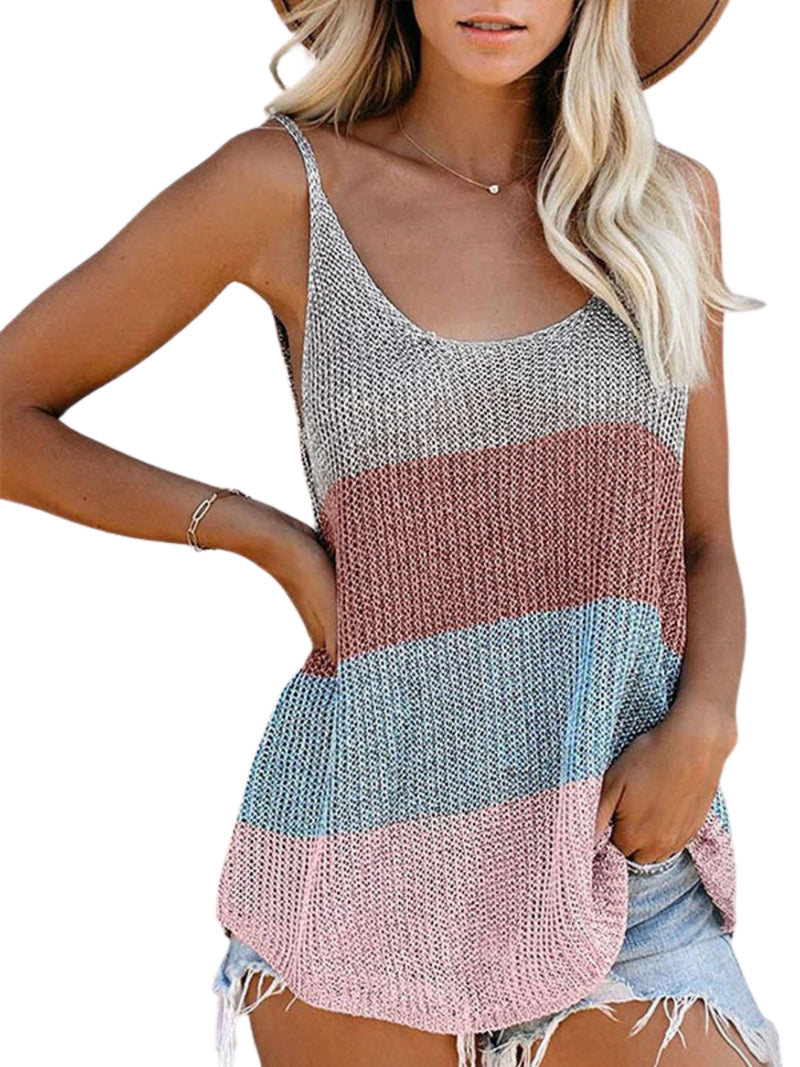 Womens Summer Striped Ice Silk Crochet Tank Tops Girls Sexy Loose Beach Wear 2020 New Casual Female Camis Tops Fashion Wholesale