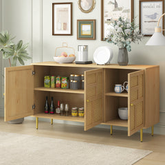 TV Stand with Rattan Door for Televisions up to 55\" with Adjustable Shelves and Storage Cabinets, Modern Entertainment Center Console Table for Living Room