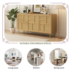 TV Stand with Rattan Door for Televisions up to 55\" with Adjustable Shelves and Storage Cabinets, Modern Entertainment Center Console Table for Living Room