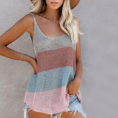 Womens Summer Striped Ice Silk Crochet Tank Tops Girls Sexy Loose Beach Wear 2020 New Casual Female Camis Tops Fashion Wholesale