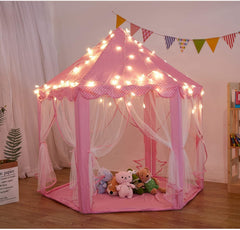 Outdoor Indoor Portable Folding Princess Castle Tent Kids Children Funny Play Fairy House Kids Play Tent(Warm LED Star Lights)