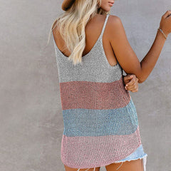 Womens Summer Striped Ice Silk Crochet Tank Tops Girls Sexy Loose Beach Wear 2020 New Casual Female Camis Tops Fashion Wholesale