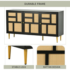 TV Stand with Rattan Door for Televisions up to 55\" with Adjustable Shelves and Storage Cabinets, Modern Entertainment Center Console Table for Living Room