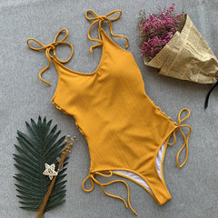 New Solid Color One-piece Swimsuit Strap Bikini Female One-piece Swimsuit Sexy Bikini