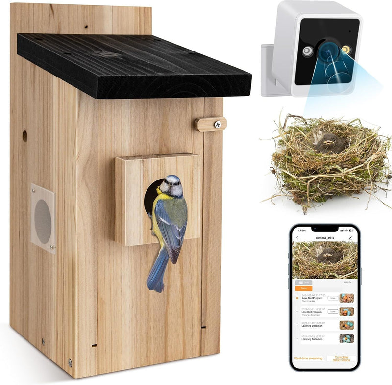 Smart Bird House with Camera - 3MP Birdhouse Camera for Outdoors - Auto Capture Bird Videos & Motion Detection - Watch Bird Nesting & Hatching in Real Time,DIY Ideal Gift