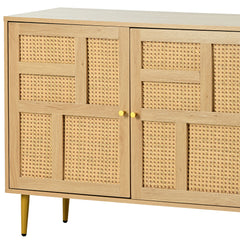 TV Stand with Rattan Door for Televisions up to 55\" with Adjustable Shelves and Storage Cabinets, Modern Entertainment Center Console Table for Living Room