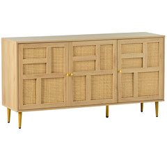 TV Stand with Rattan Door for Televisions up to 55\" with Adjustable Shelves and Storage Cabinets, Modern Entertainment Center Console Table for Living Room