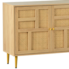 TV Stand with Rattan Door for Televisions up to 55\" with Adjustable Shelves and Storage Cabinets, Modern Entertainment Center Console Table for Living Room