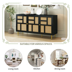 TV Stand with Rattan Door for Televisions up to 55\" with Adjustable Shelves and Storage Cabinets, Modern Entertainment Center Console Table for Living Room