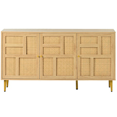 TV Stand with Rattan Door for Televisions up to 55\" with Adjustable Shelves and Storage Cabinets, Modern Entertainment Center Console Table for Living Room