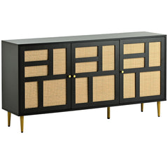 TV Stand with Rattan Door for Televisions up to 55\" with Adjustable Shelves and Storage Cabinets, Modern Entertainment Center Console Table for Living Room