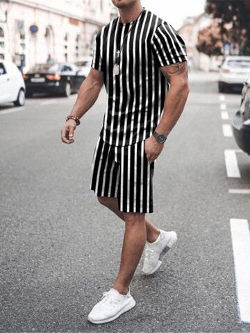 3D T-shirt digital printing short-sleeved shorts suit men's casual beach pants two-piece set