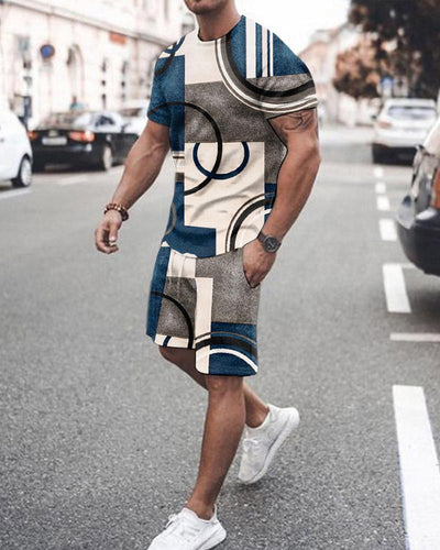 3D T-shirt digital printing short-sleeved shorts suit men's casual beach pants two-piece set