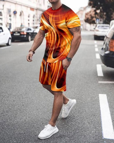 3D T-shirt digital printing short-sleeved shorts suit men's casual beach pants two-piece set