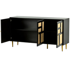 TV Stand with Rattan Door for Televisions up to 55\" with Adjustable Shelves and Storage Cabinets, Modern Entertainment Center Console Table for Living Room